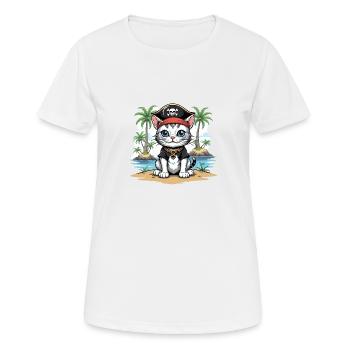 Pirat Katze Lustig Kinder Shirt Geschenk Piraten - Frauen T-Shirt atmungsaktiv - Weiß - Vorne - AI Model Female 172 dark (172cm)