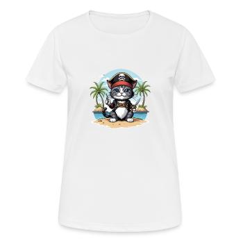 Pirat Katze Lustig Kinder Shirt Geschenk Piraten - Frauen T-Shirt atmungsaktiv - Weiß - Vorne - AI Model Female 172 dark (172cm)