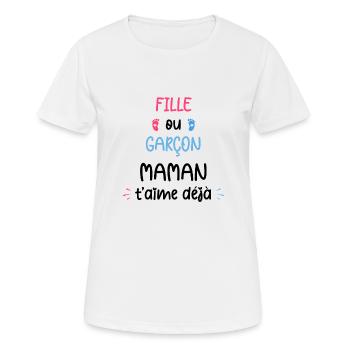 Fille ou garçon maman t'aime déjà - T-shirt respirant Femme - blanc - Devant - AI Model Female 172 dark (172cm)