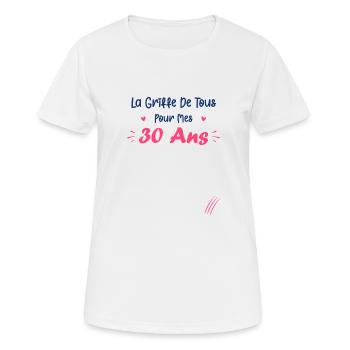la griffe de tous pour mes 30 Ans - T-shirt respirant Femme - blanc - Devant - AI Model Female 172 dark (172cm)