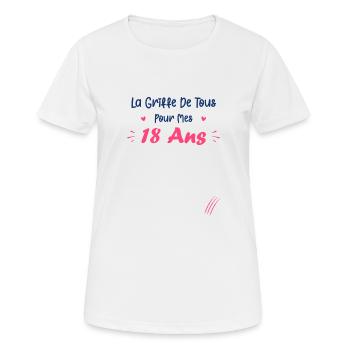 La griffe de tous pour mes 18 ans - T-shirt respirant Femme - blanc - Devant - AI Model Female 172 dark (172cm)