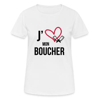 J'aime mon Boucher - T-shirt respirant Femme - blanc - Devant - AI Model Female 172 dark (172cm)