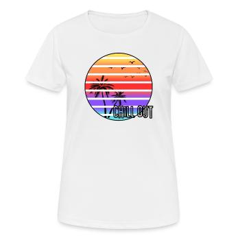 Chill out Sommermotiv mit Palme im Sonnenuntergang - Frauen T-Shirt atmungsaktiv - Weiß - Vorne - AI Model Female 172 dark (172cm)