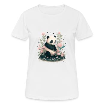 Niedlicher Panda Bär mit rosa Blumen - Frauen T-Shirt atmungsaktiv - Weiß - Vorne - AI Model Female 172 dark (172cm)