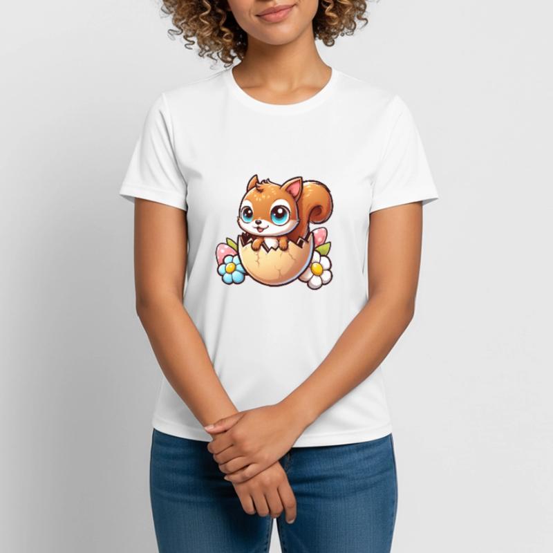 Cute Squirrel with Easter Egg Comic Design Women's Breathable T-Shirt