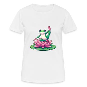 Frosch Yoga Meditation mit Seerose - Frauen T-Shirt atmungsaktiv - Weiß - Vorne - AI Model Female 172 dark (172cm)