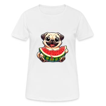 Pug with Melon Cute Cartoon - Women's Breathable T-Shirt - white - Front - AI Model Female 172 dark (172cm)