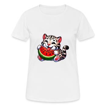 Bengalkatze Mit Wassermelone Fruchtig Lustig - Frauen T-Shirt atmungsaktiv - Weiß - Vorne - AI Model Female 172 dark (172cm)