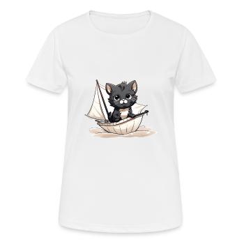 Cute cat on sailing dinghy - Women's Breathable T-Shirt - white - Front - AI Model Female 172 dark (172cm)