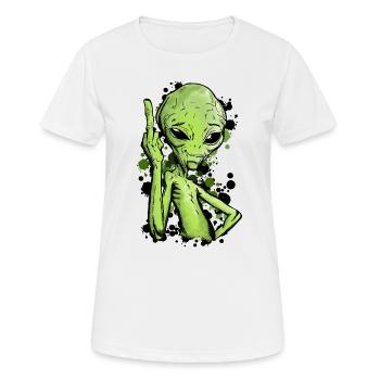 Extraterrestre avec illustration du doigt du milieu - T-shirt respirant Femme - blanc - Devant - AI Model Female 172 dark (172cm)