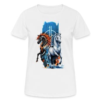 Ätherische Harmonie: Majestätisches Wasser- und Feuerpferd - Frauen T-Shirt atmungsaktiv - Weiß - Vorne - AI Model Female 172 dark (172cm)