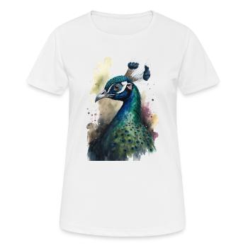 Pfau Wasserfarben Malerei - Frauen T-Shirt atmungsaktiv - Weiß - Vorne - AI Model Female 172 dark (172cm)