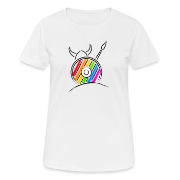 Pride Viking Wikinger mit Schild und Speer - Frauen T-Shirt atmungsaktiv - Weiß - Vorne - AI Model Female 172 dark (172cm)