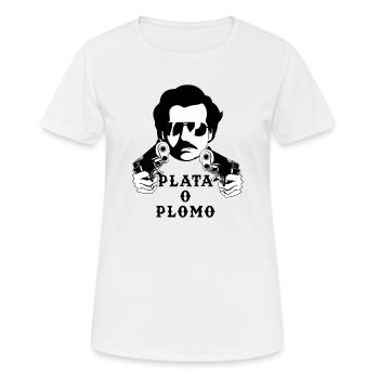 Pablo Escobar - Silber oder Blei-T-Shirt - Frauen T-Shirt atmungsaktiv - Weiß - Vorne - AI Model Female 172 dark (172cm)