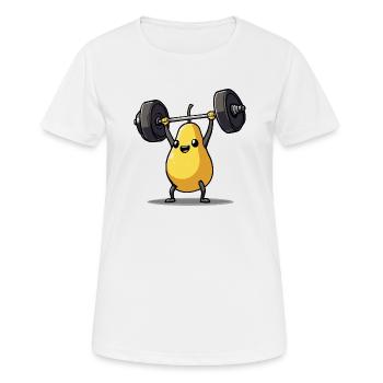Poire forte soulever des poids Fitness Cartoon - T-shirt respirant Femme - blanc - Devant - AI Model Female 172 dark (172cm)