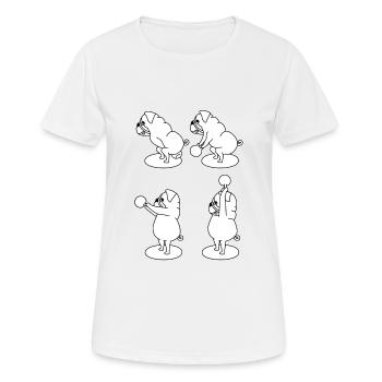 sportlicher Mops mit Kettlebell - Frauen T-Shirt atmungsaktiv - Weiß - Vorne - AI Model Female 172 dark (172cm)