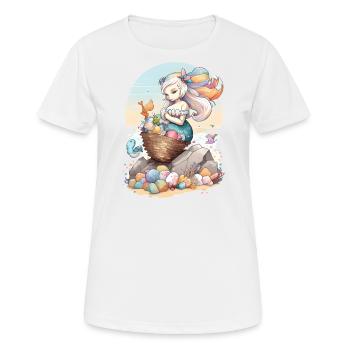 Oster Meerjungfrau auf einem Felsen - Frauen T-Shirt atmungsaktiv - Weiß - Vorne - AI Model Female 172 dark (172cm)