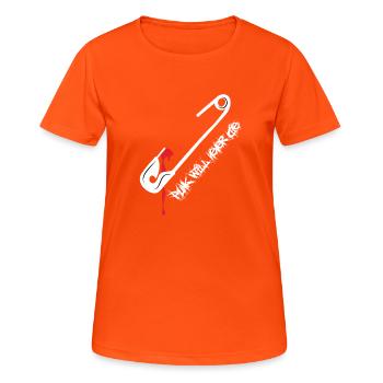 Punk Will Never Die (Safety-Pin-Edition) - Frauen T-Shirt atmungsaktiv - Neonorange - Vorne - AI Model Female 172 dark (172cm)