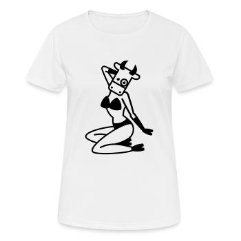 Pin-up vache / vache / Vache /-Vaca /-Vacca /-Koe - T-shirt respirant Femme - blanc - Devant - AI Model Female 172 dark (172cm)