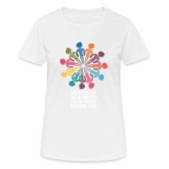Gegen Rassismus - Frauen T-Shirt atmungsaktiv - Weiß - Vorne - AI Model Female 172 dark (172cm)