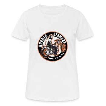 Bobber Germany - Chopper Motorrad Racing HD Custom - Frauen T-Shirt atmungsaktiv - Weiß - Vorne - AI Model Female 172 dark (172cm)