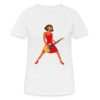 Gitarristin mit rotem Kleid - Frauen T-Shirt atmungsaktiv - Weiß - Vorne - AI Model Female 172 dark (172cm)