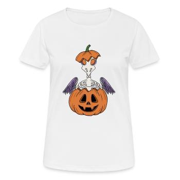 Skeleton Chick Looks Out of the Pumpkin – Halloween - Women's Breathable T-Shirt - white - Front - AI Model Female 172 dark (172cm)