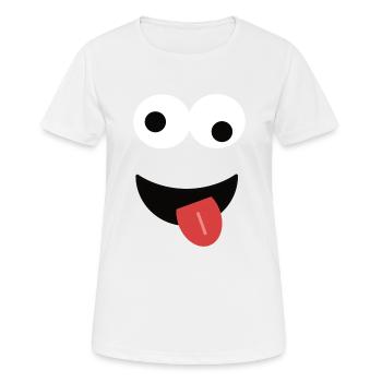 Monster zeigt Zunge - Lustiges Gesicht mit Augen - Frauen T-Shirt atmungsaktiv - Weiß - Vorne - AI Model Female 172 dark (172cm)
