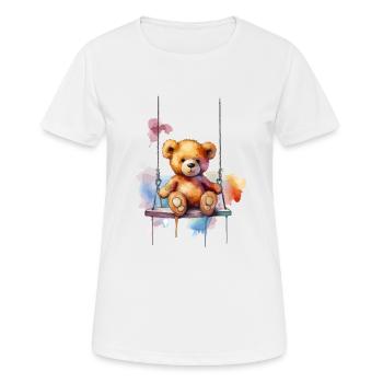 Teddybär auf ihrer Schaukel - Frauen T-Shirt atmungsaktiv - Weiß - Vorne - AI Model Female 172 dark (172cm)