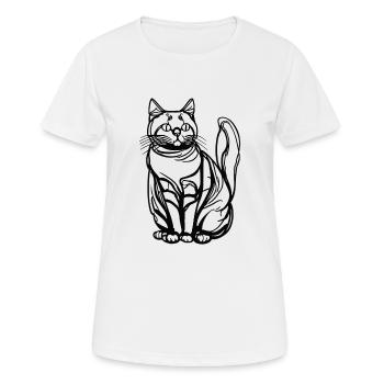 One-Line Sitting Cat - Women's Breathable T-Shirt - white - Front - AI Model Female 172 dark (172cm)