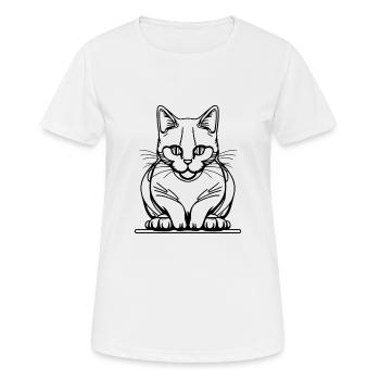 One-Line Sitting Cat - Women's Breathable T-Shirt - white - Front - AI Model Female 172 dark (172cm)