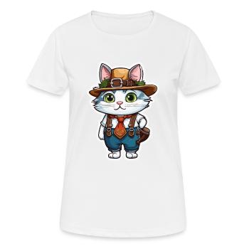 Lederhosen / Animal / Traditional costume / Tradition / Cat - Women's Breathable T-Shirt - white - Front - AI Model Female 172 dark (172cm)