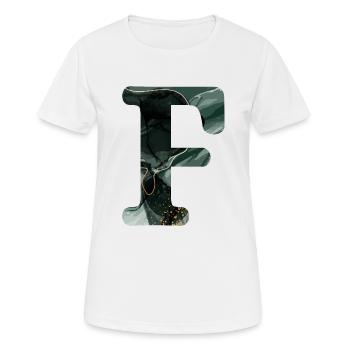 Lettre f marbré vert - T-shirt respirant Femme - blanc - Devant - AI Model Female 172 dark (172cm)