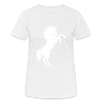 Steigendes Pferd Geschenk - Steigender Schimmel - Frauen T-Shirt atmungsaktiv - Weiß - Vorne - AI Model Female 172 dark (172cm)