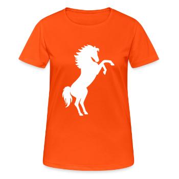 Steigendes Pferd Geschenk - Steigender Schimmel - Frauen T-Shirt atmungsaktiv - Neonorange - Vorne - AI Model Female 172 dark (172cm)