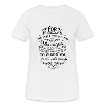 Jesus Klamotten - Bibelvers Psalm 91,11 Geschenk - Frauen T-Shirt atmungsaktiv - Weiß - Vorne - AI Model Female 172 dark (172cm)