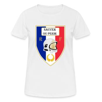 Ecusson Sauver ou Perir - T-shirt respirant Femme - blanc - Devant - AI Model Female 172 dark (172cm)