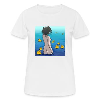 Nackte Frau im Wasser mit Gummienten - Frauen T-Shirt atmungsaktiv - Weiß - Vorne - AI Model Female 172 dark (172cm)