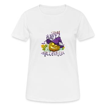 Happy Halloween pumpkin witch hat autumn - Women's Breathable T-Shirt - white - Front - AI Model Female 172 dark (172cm)