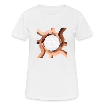 Gegen Rassismus - Frauen T-Shirt atmungsaktiv - Weiß - Vorne - AI Model Female 172 dark (172cm)