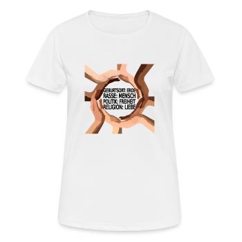Gegen Rassismus - Frauen T-Shirt atmungsaktiv - Weiß - Vorne - AI Model Female 172 dark (172cm)