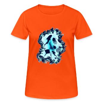 Underwater in the sea with sea life for divers - Women's Breathable T-Shirt - neon orange - Front - AI Model Female 172 dark (172cm)