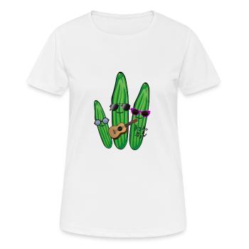 Trio de concombre,Concombre,Concombre,Concombre,Lunettes de soleil, - T-shirt respirant Femme - blanc - Devant - AI Model Female 172 dark (172cm)