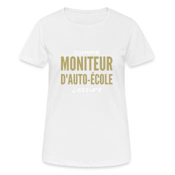 Moniteur Auto-école - T-shirt respirant Femme - blanc - Devant - AI Model Female 172 dark (172cm)