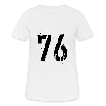 Nummer 76 - Frauen T-Shirt atmungsaktiv - Weiß - Vorne - AI Model Female 172 dark (172cm)