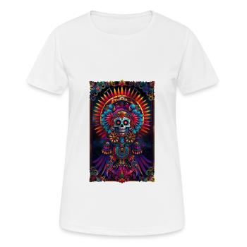moderner Dia de muertos Skelett Gott auf Thron - Frauen T-Shirt atmungsaktiv - Weiß - Vorne - AI Model Female 172 dark (172cm)
