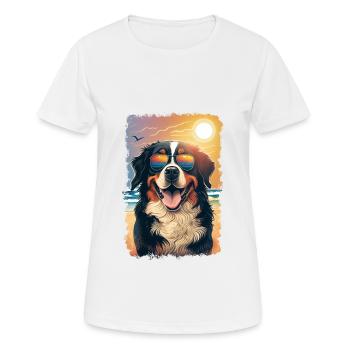 Bernersennenhund mit Sonnenbrille am Strand - Frauen T-Shirt atmungsaktiv - Weiß - Vorne - AI Model Female 172 dark (172cm)