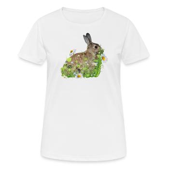 Hase weiße Blumen - Frauen T-Shirt atmungsaktiv - Weiß - Vorne - AI Model Female 172 dark (172cm)
