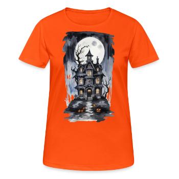 Halloween Full Moon Witch House Horror Design - Women's Breathable T-Shirt - neon orange - Front - AI Model Female 172 dark (172cm)