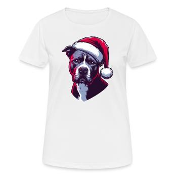 Pitbull Wearing Santa Claus Hat - Women's Breathable T-Shirt - white - Front - AI Model Female 172 dark (172cm)